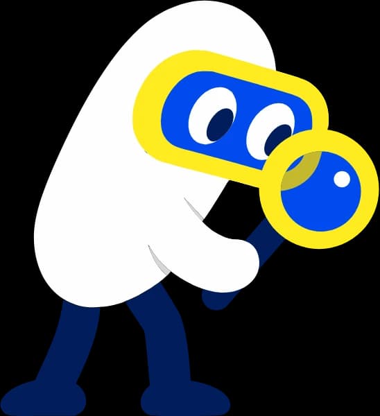 虫眼鏡でのぞくミル(AI検索ドックのキャラクター)